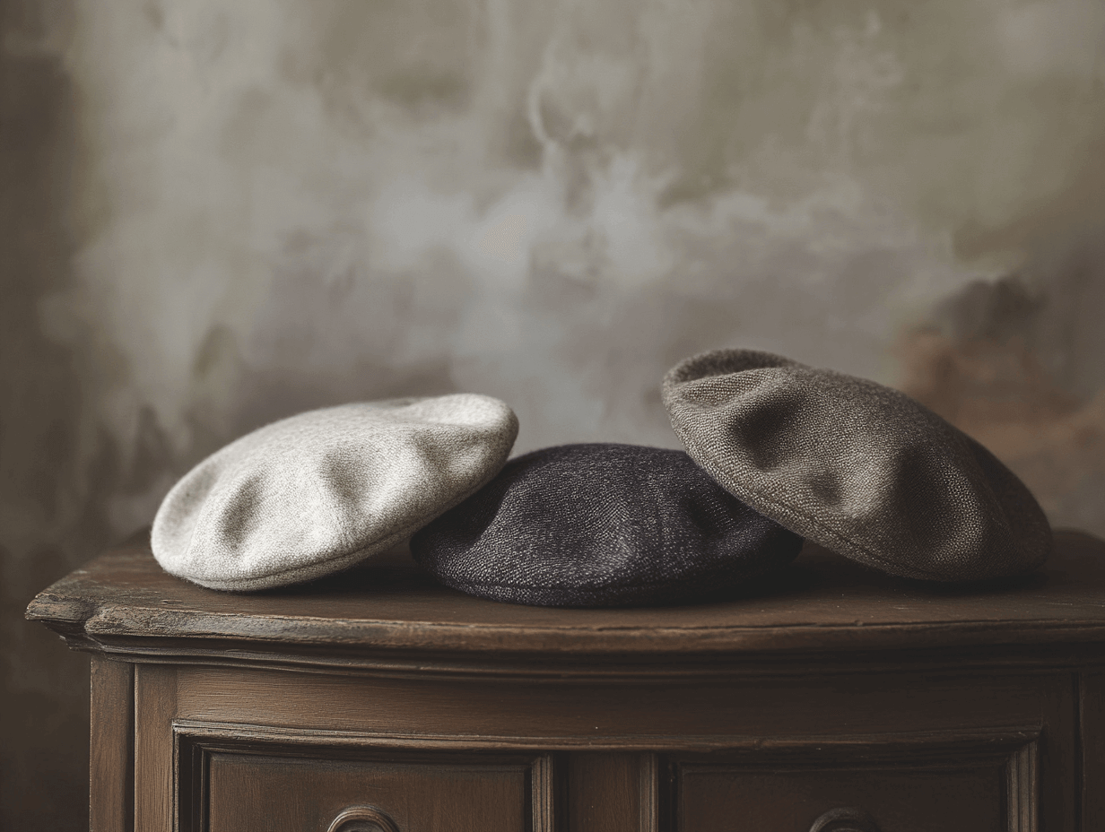 Elegant berets styled with minimalist accessories and soft fabrics.