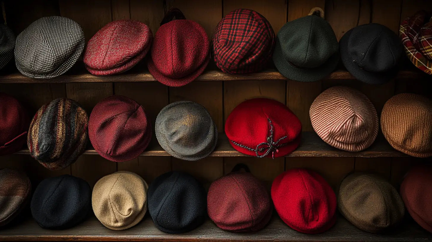 A high-resolution photograph displaying various styles of berets arranged elegantly, highlighting their cultural heritage and fine craftsmanship.