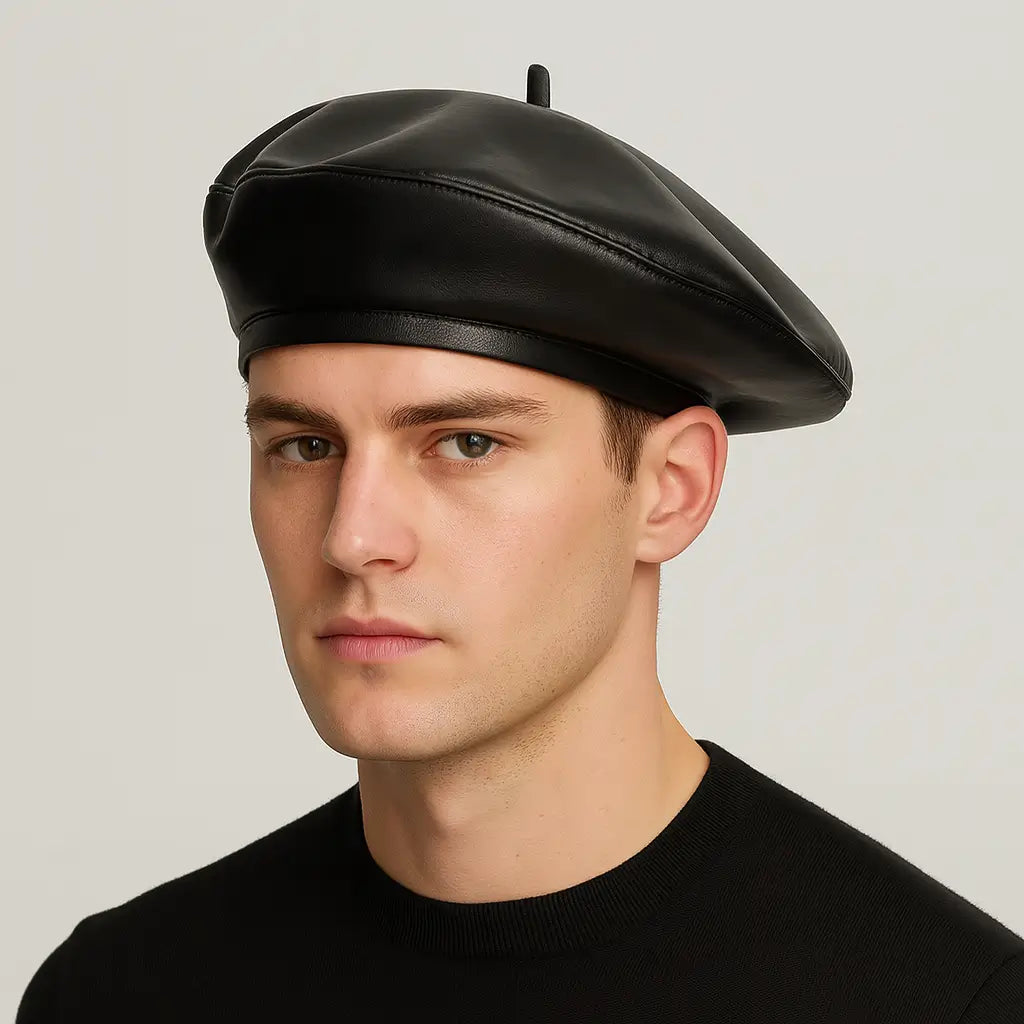 Black Beret Leather Trim