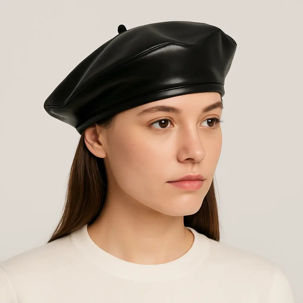 Black Beret Leather Trim