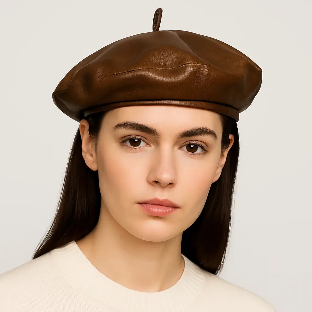 Brown French Leather Beret