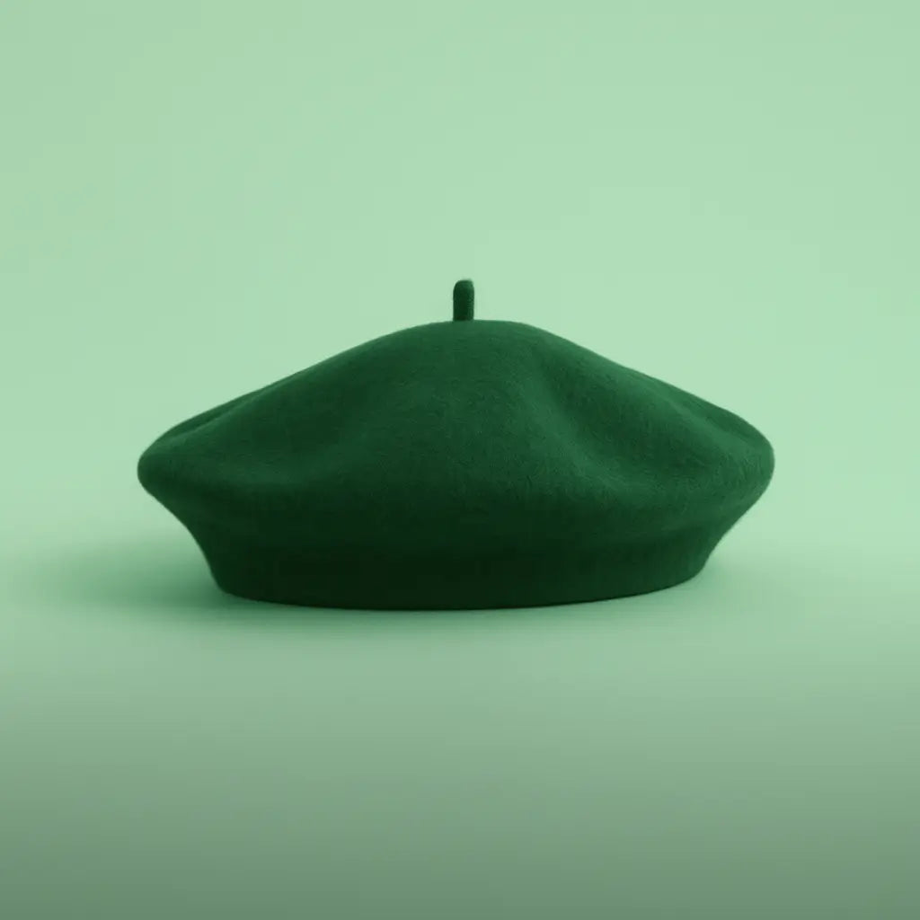 Green beret on a solid green background