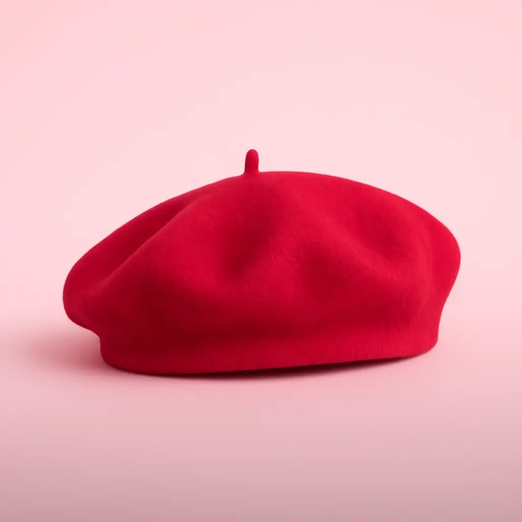 Pink beret on a pink background