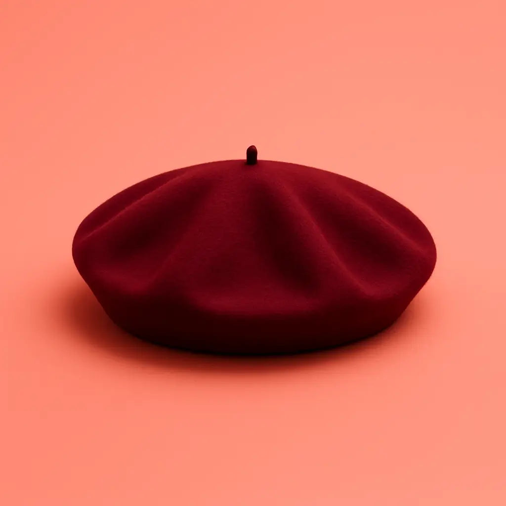 Red beret on a coral background