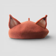 Soft rust-colored felt Animal Beret with plush fox ears and light inner linings