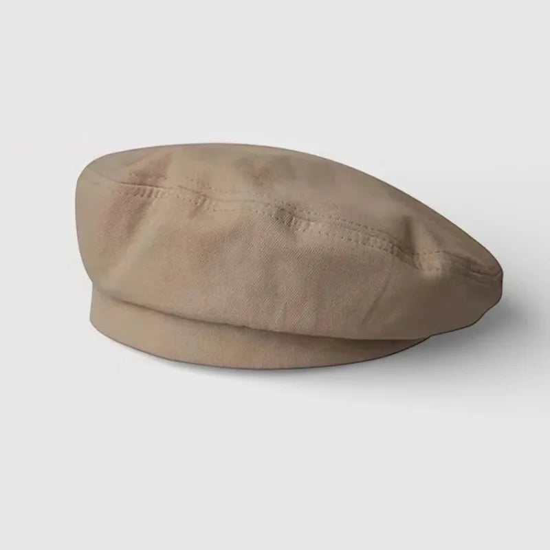Authentic Basque Beret in beige fabric with soft texture and stitching