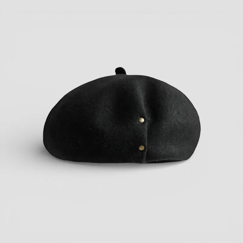 Basque Wool Beret: black felt with two gold buttons and small black top button