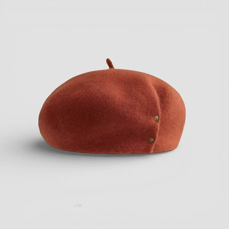 Basque Wool Beret in soft rust-colored felt with button detail