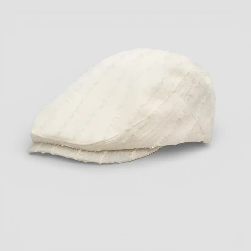 Soft off-white Beanie Beret Cap with textured fabric and folded brim