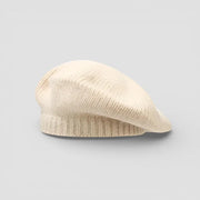 Cream-colored ribbed Beige French Beret with soft rounded crown