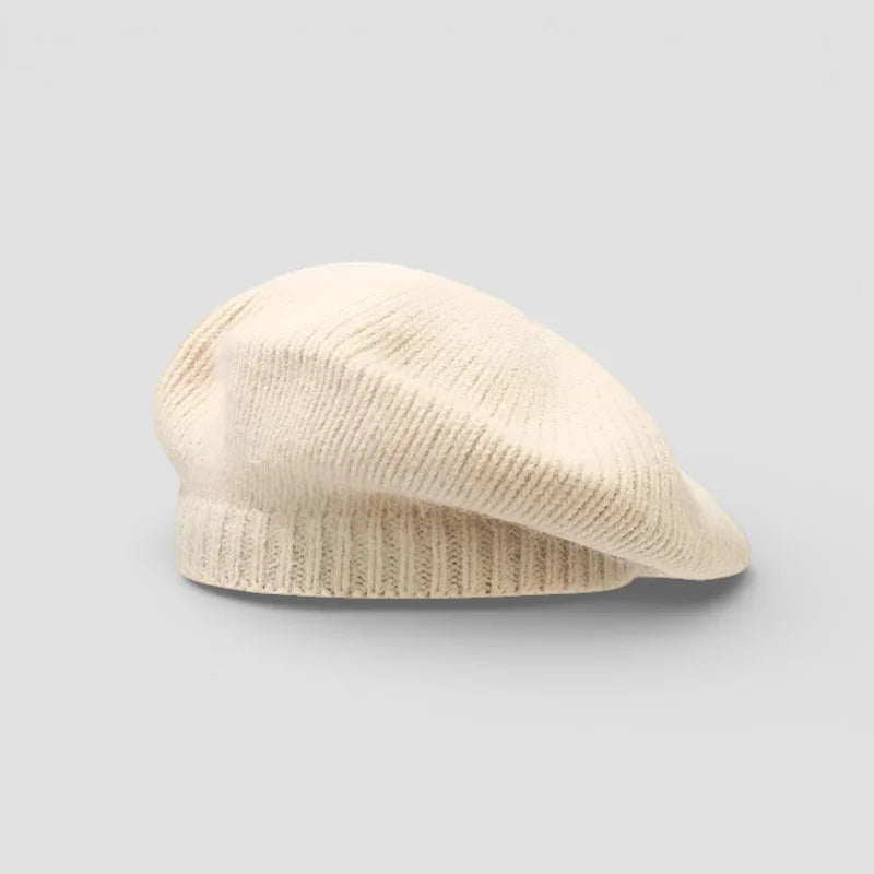Cream-colored ribbed Beige French Beret with soft rounded crown