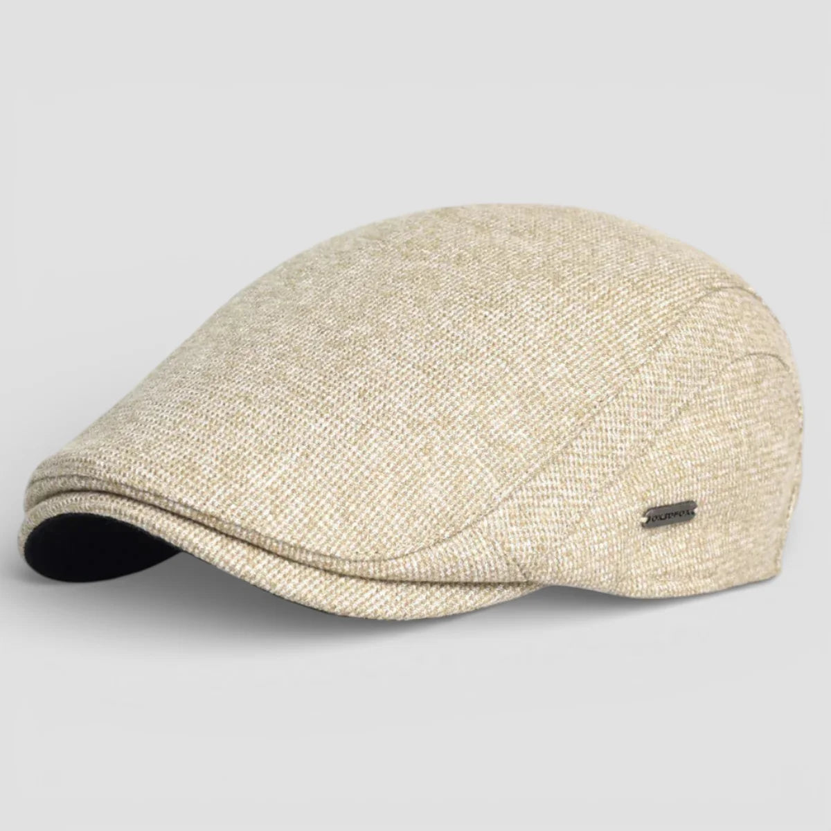 Beret Cap Adjustable beige textured flat cap with woven pattern