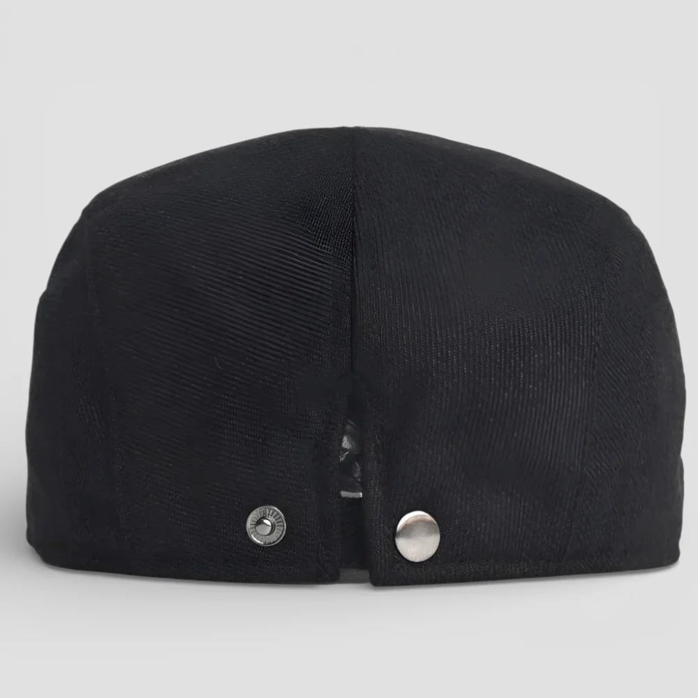 Black corduroy baseball Beret Cap Adjustable with silver snap buttons