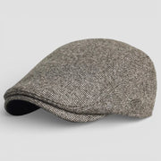 Textured gray tweed Beret Cap Adjustable with herringbone pattern