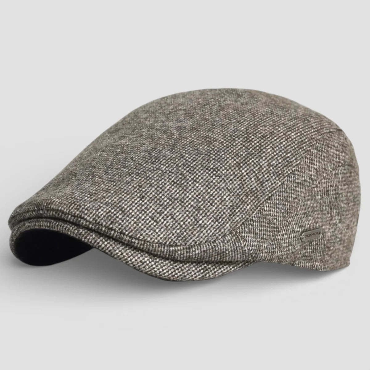 Textured gray tweed Beret Cap Adjustable with herringbone pattern
