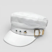 Beret Cap Fashion white cap with stars and gold buckle