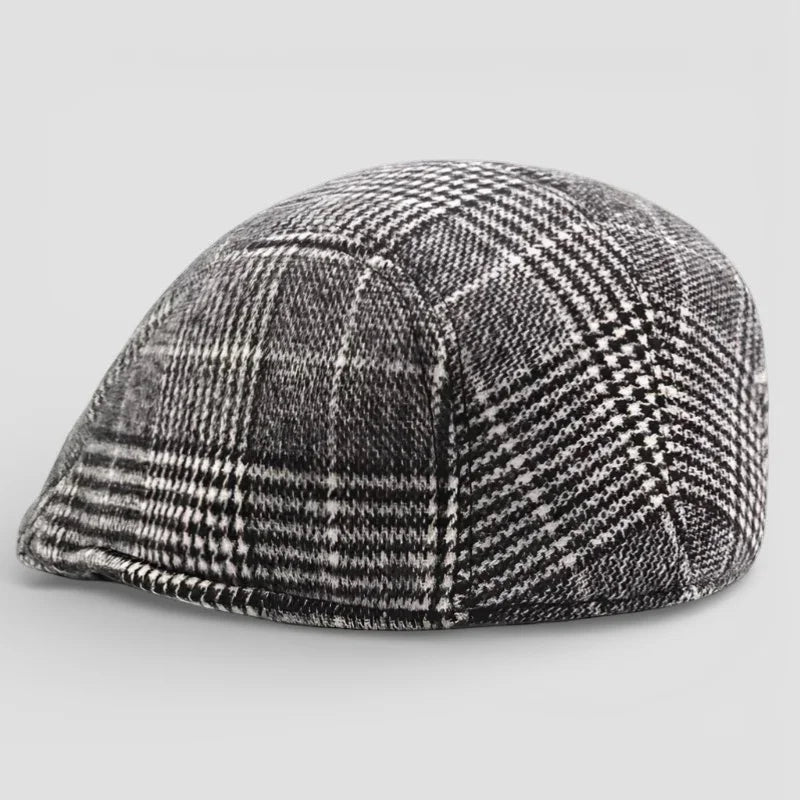 Classic black and white herringbone wool Beret Cap Pattern