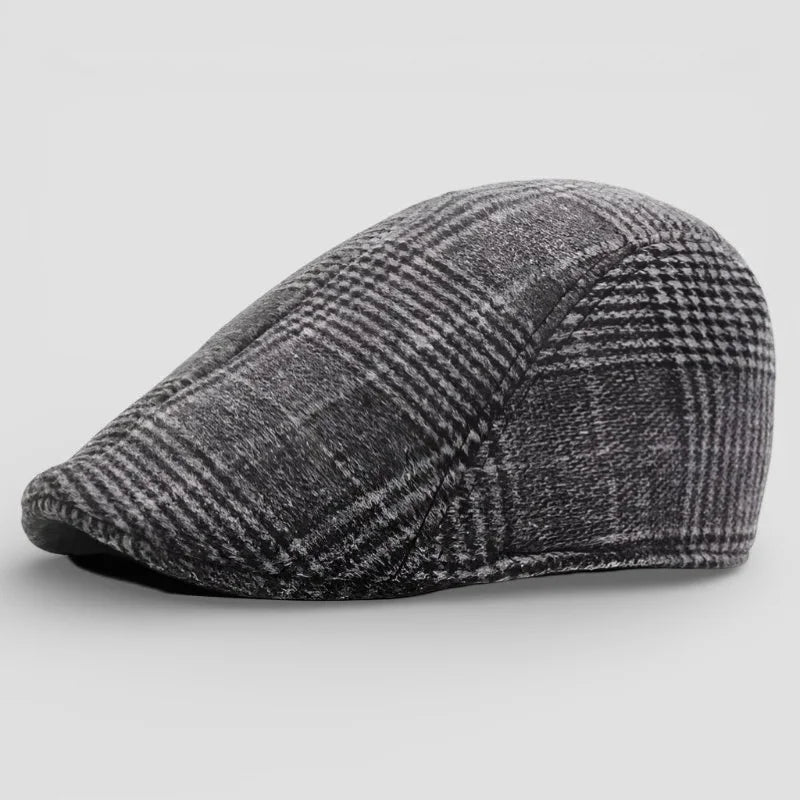 Classic gray black herringbone wool blend flat cap Beret Cap Pattern