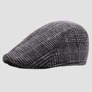 Gray plaid flat cap.