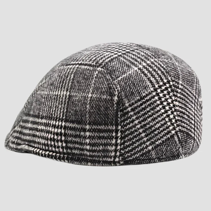 Plaid newsboy cap.