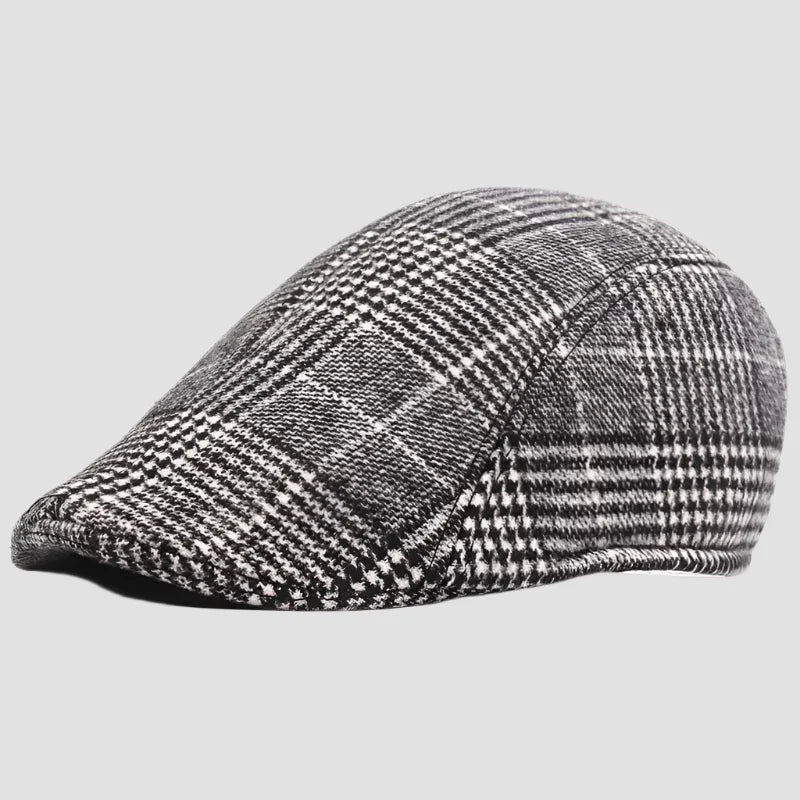 Plaid newsboy cap.