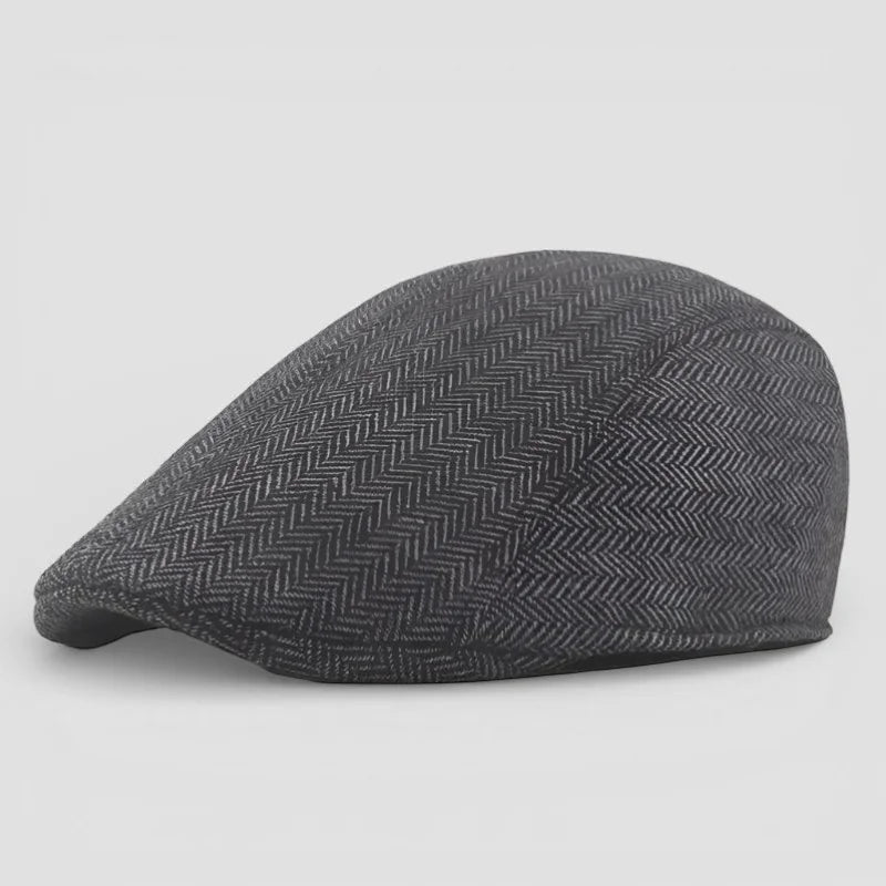 Dark gray herringbone wool blend flat cap Beret Flat Cap