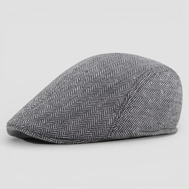 Gray herringbone flat cap woven fabric Beret Flat Cap
