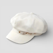 White structured newsboy cap with gold-tone bow on Beret Hat With Cap