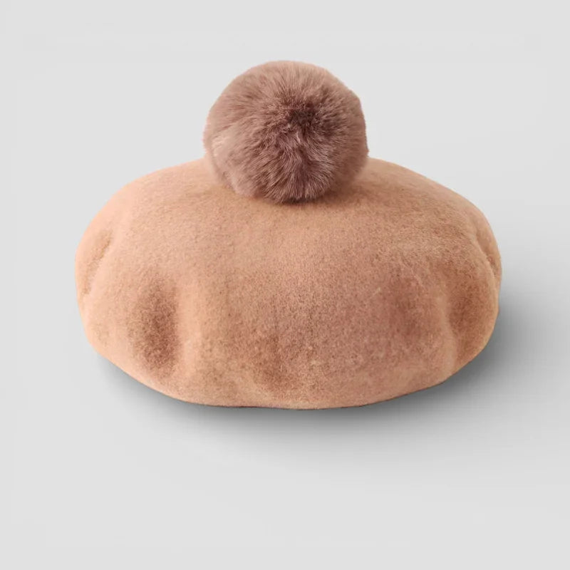 Soft dusty rose beret with matching fluffy pom-pom, Beret Pom Pom