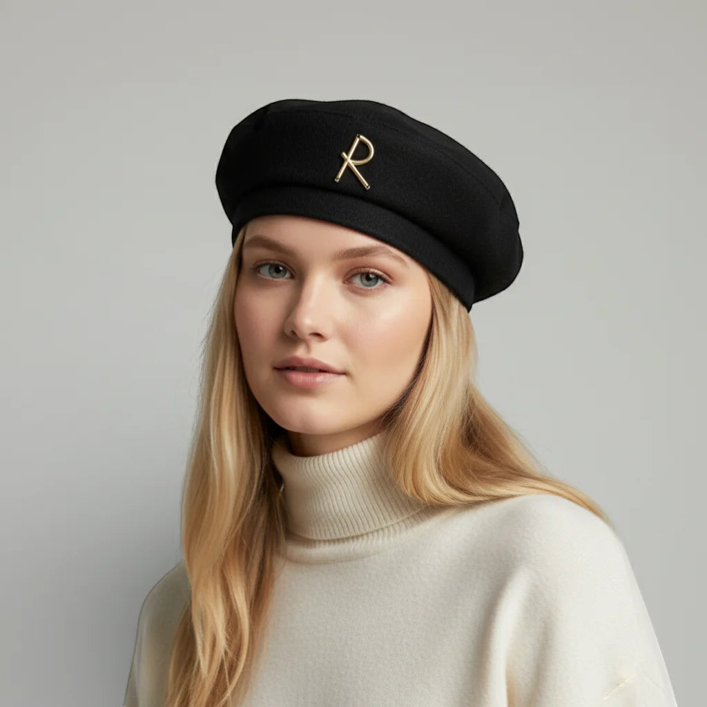 Black Beret R with gold embroidered r logo