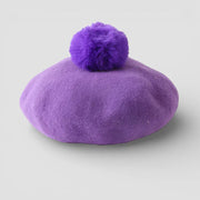 Purple felt beret with fluffy pom-pom top, Beret With Pom product