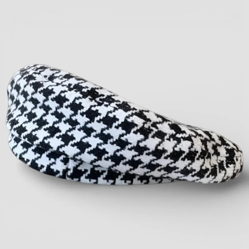 Black and white houndstooth flat cap beret