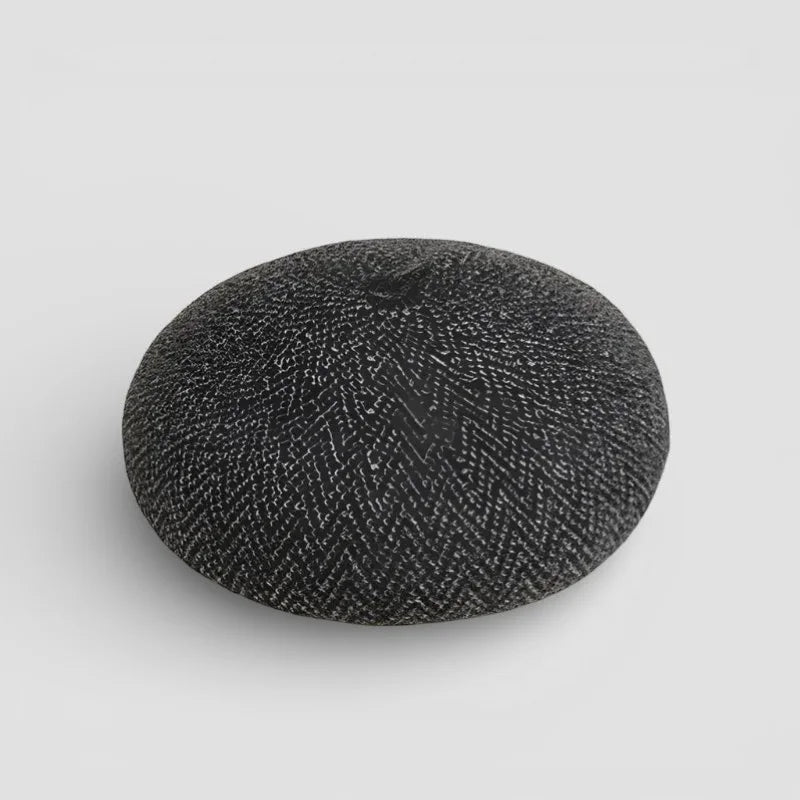Black Basque Beret with textured herringbone pattern