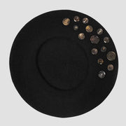 Black Button Beret with crescent metallic buttons