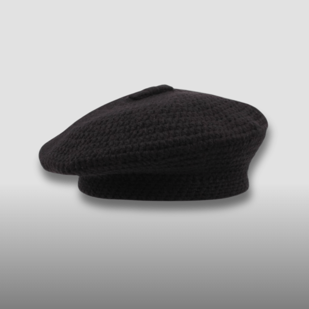 Black crochet French style beret hat – knitted unisex accessory for casual and fashionable outfits