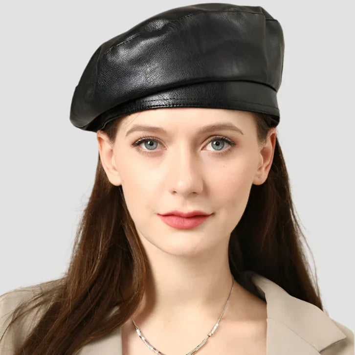 Black leather beret.
