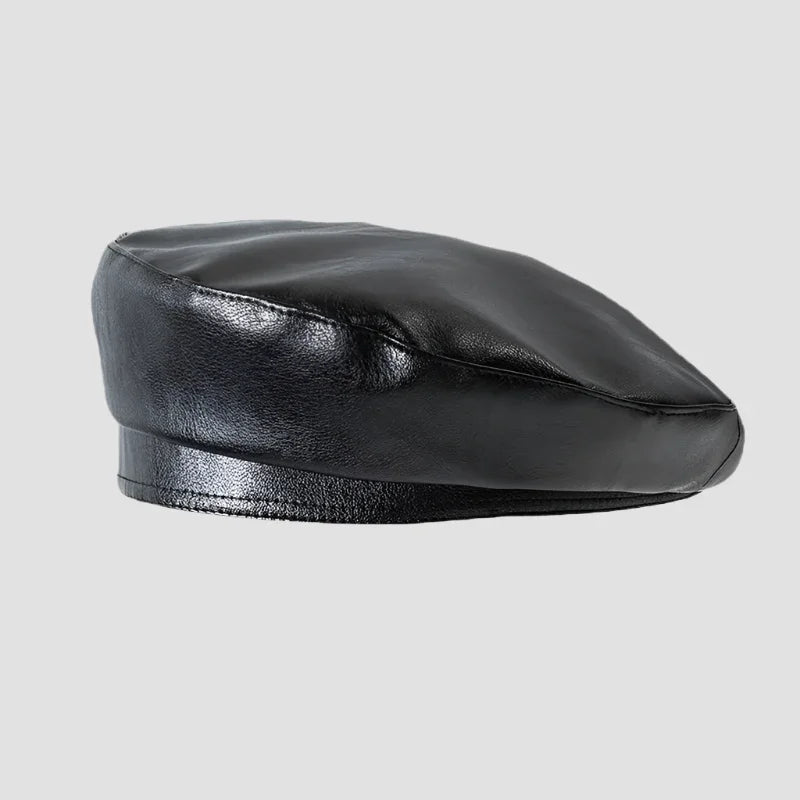Black leather beret.