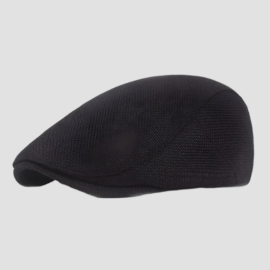 Black mesh flat cap.