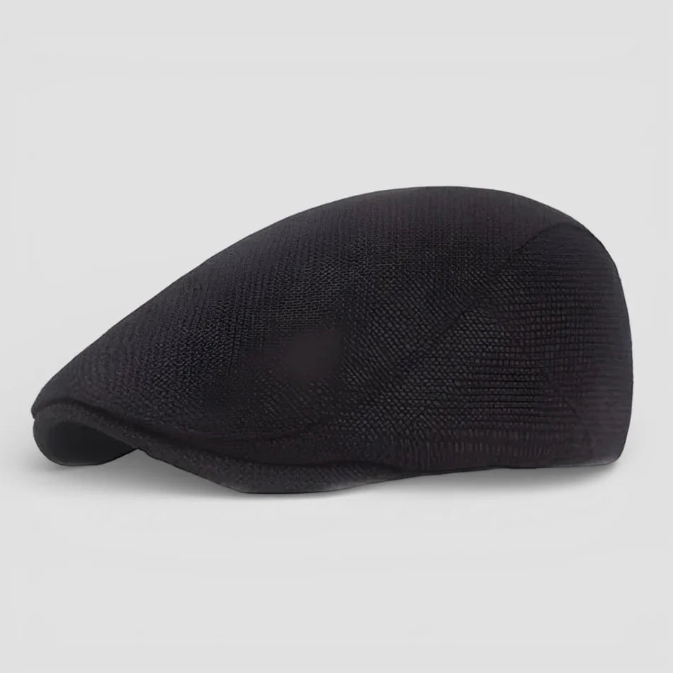 Black textured flat cap beret with subtle woven pattern
