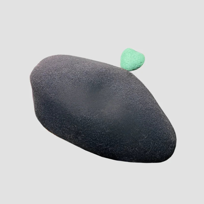 Black beret with green accent.