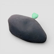 Matte black oval Black Heart Beret stone with mint-green heart accent