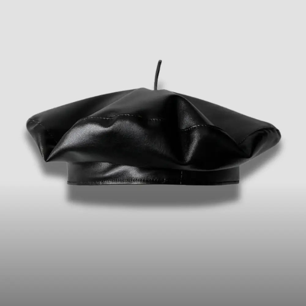 Black leather beret hat in French style – chic unisex accessory for modern fashion outfits