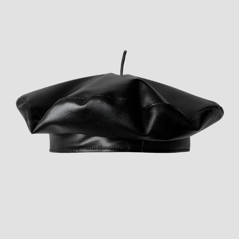 Black leather beret.