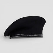 Black Ranger Beret with matte finish and leather brim trim