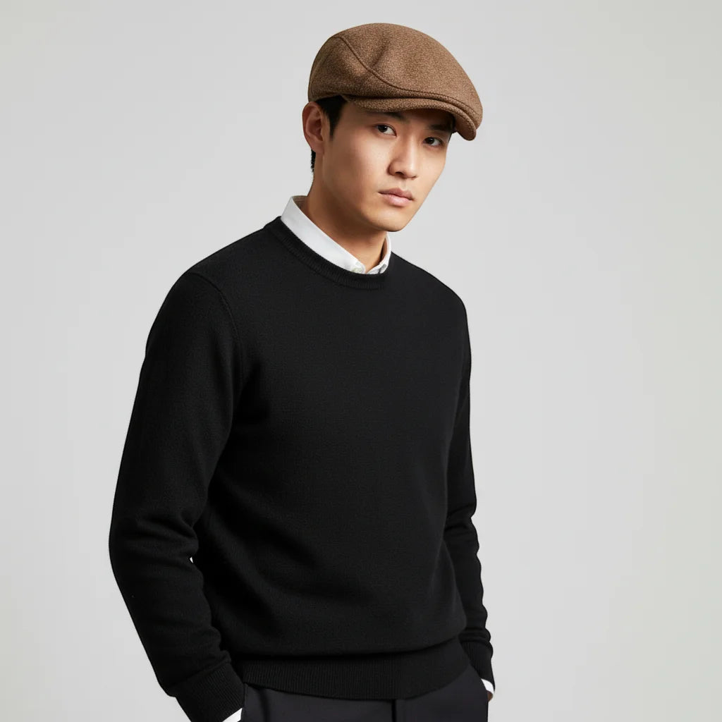 Brown tweed flat cap beret product view