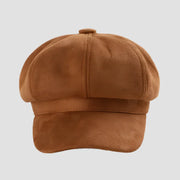 Brown suede baker boy hat.
