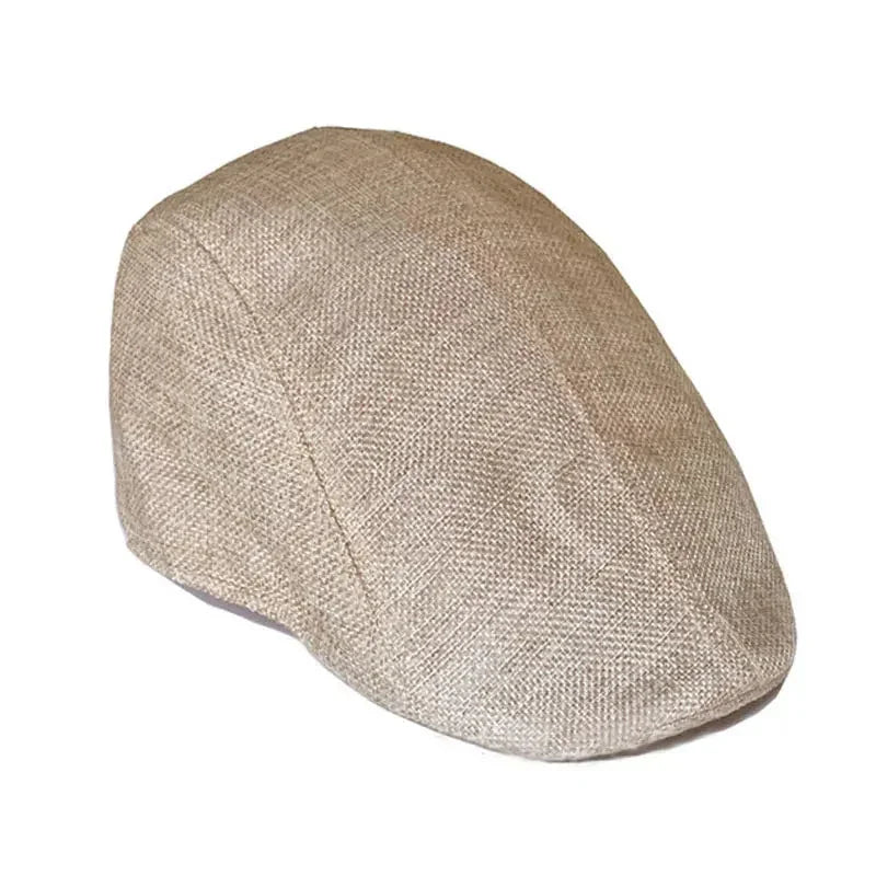 Beige linen flat cap.