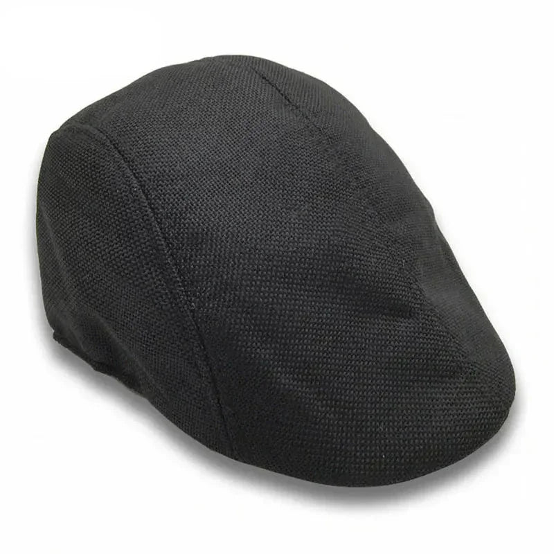 Black textured flat cap.