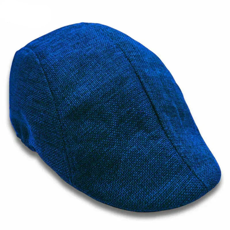 Blue linen flat cap.