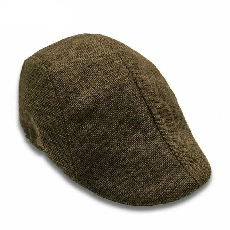 Brown tweed flat cap.